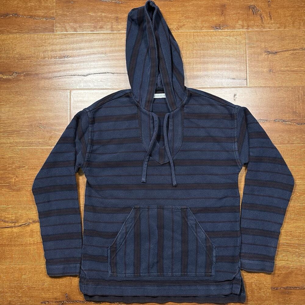 Outerknown Baja Poncho Hoodie Sweater Mens S Gray Stripe Organic Cotton Beach